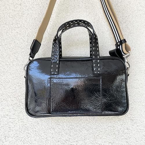 ドゥミル エナメル 2WAYバッグ □DEUX MILLE/ドゥミル：エナメル2wayショルダー【ブラック】