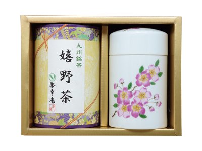 Ｈ６４０１ 伊万里焼茶筒【小桜】と嬉野茶（九州・佐賀県産