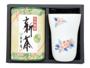 Ｈ５８０９　嬉野新茶（九州・佐賀県産）＆伊万里焼フリーカップ・桜セット