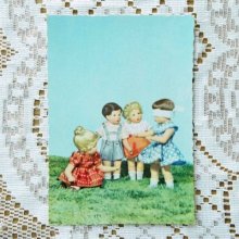 ドイツ ヴィンテージポストカード 4人の子供×目かくし (未使用)