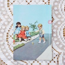 ドイツ ヴィンテージポストカード 4人の子供×こま回し (未使用)