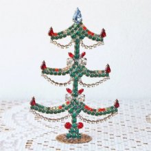 チェコスロバキア時代 ラインストーンのクリスマスツリーM/GR×WH