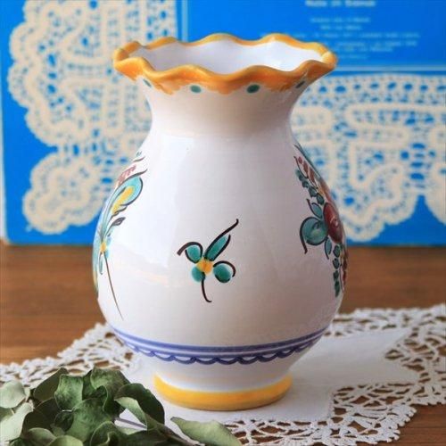花瓶　スロバキア製 スロバキア 壺型のフラワーベースWH 賑やかなお花ペイント