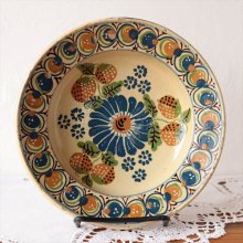 ハンガリー ボウル型の民芸の器/絵皿 お花とイチゴM