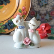 ドイツ 陶器製 二匹の猫のフラワーベース