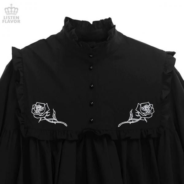 LISTEN FLAVOR フリルと黒薔薇のゴシックワンピ