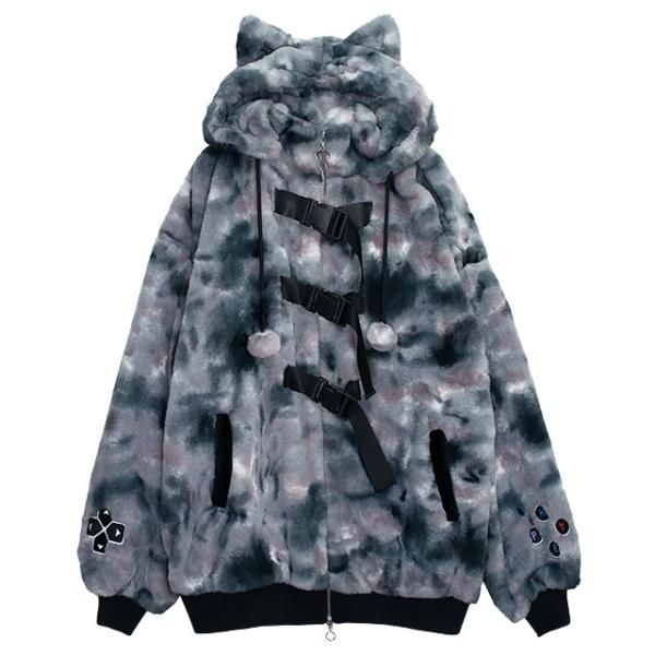 LISTENFLAVOR ゲーミング猫耳バックルファーブルゾン