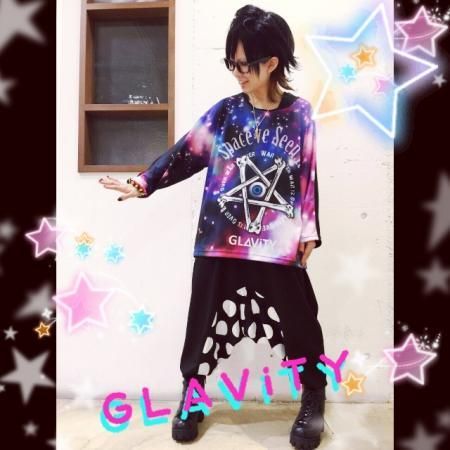 ｇｌａｖｉｔｙ 五芒星ｂｏｎｅ 宇宙柄ドルマン七分袖ｂｉｇｔシャツ