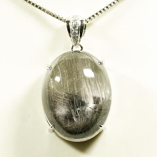 ブラックプラチナルチルクォーツ SV925 ペンダントトップ 縦20.5mm×横