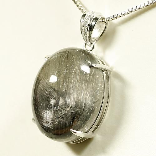 ブラックプラチナルチルクォーツ SV925 ペンダントトップ 縦20.5mm×横