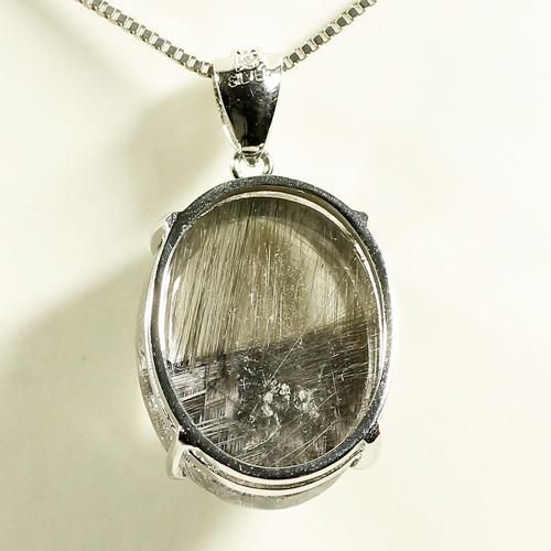 ブラックプラチナルチルクォーツ SV925 ペンダントトップ 縦20.5mm×横