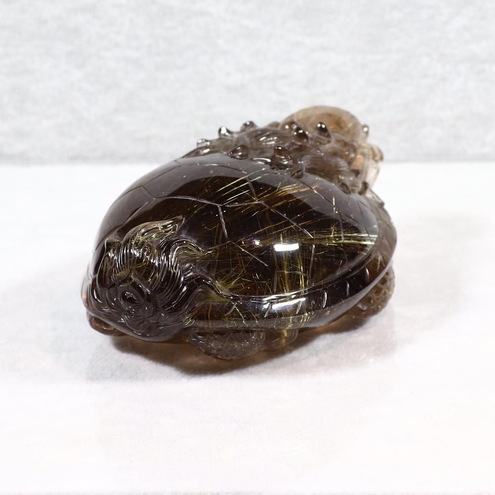 リクエスト品】ゴールドルチルクォーツ 龍亀(ロングイ) 置物(縦