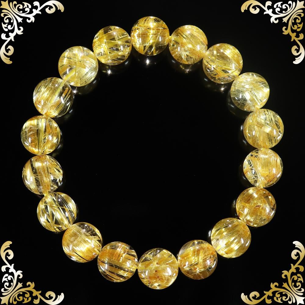 プレミアムタイチンルチルクォーツ 11.5mm玉ブレスレット(型番