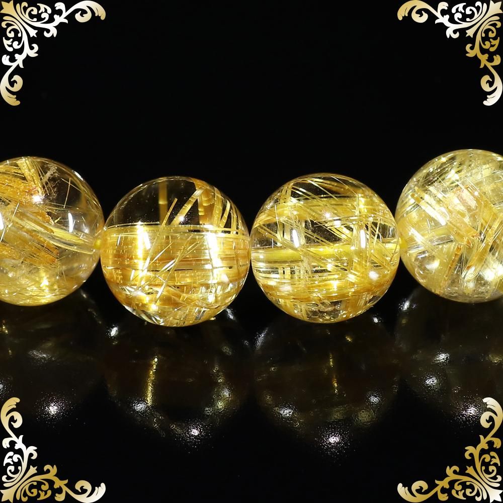 プレミアムタイチンルチルクォーツ 11.5mm玉ブレスレット(型番pfr095