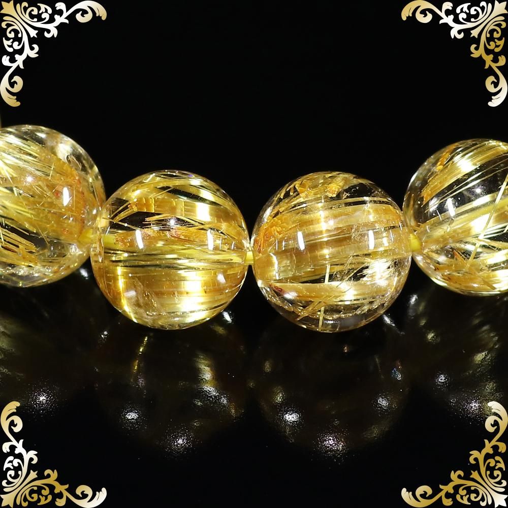 プレミアムタイチンルチルクォーツ 11.5mm玉ブレスレット(型番pfr095