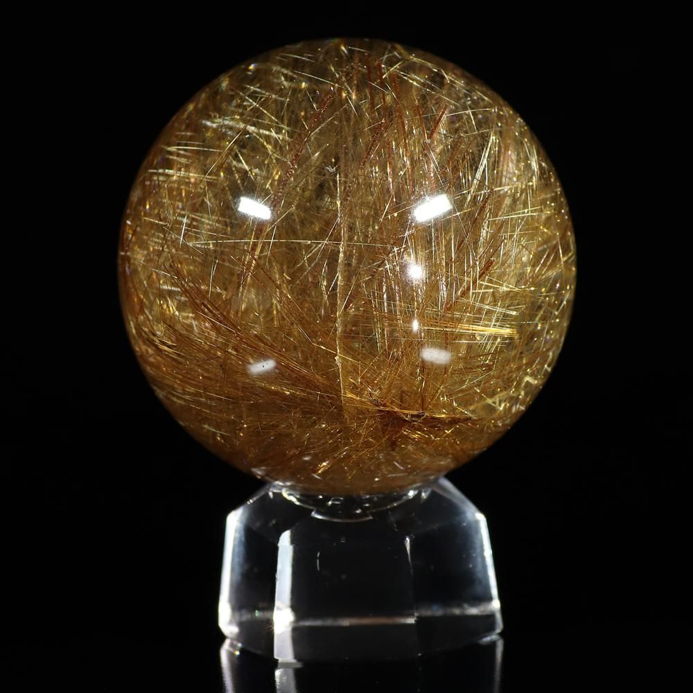 水晶玉　66mm  迫力のブラウンルチルクォーツ 珍しい色味のシルバールチル】シルバーブラウンルチルクォーツ 45.6mm