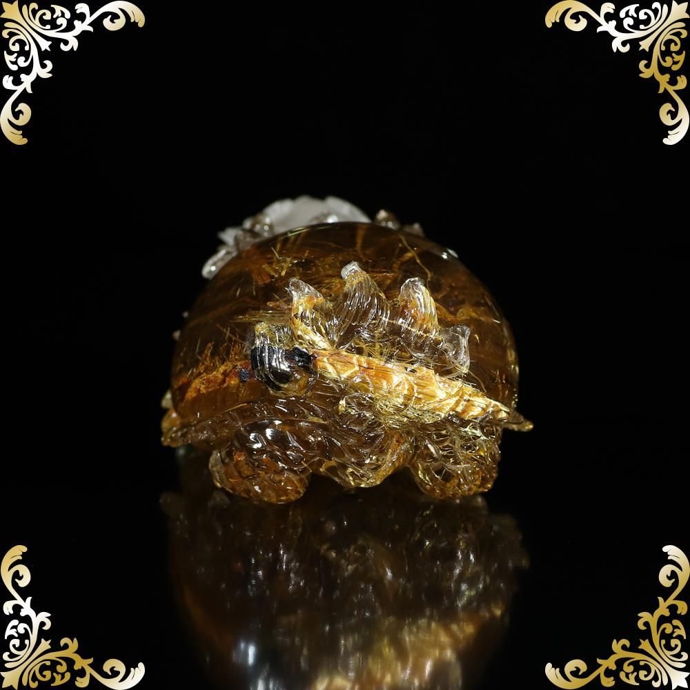 プレミアムタイチンルチルクォーツ 龍亀(ロングイ) 彫り物/置物(縦80.2