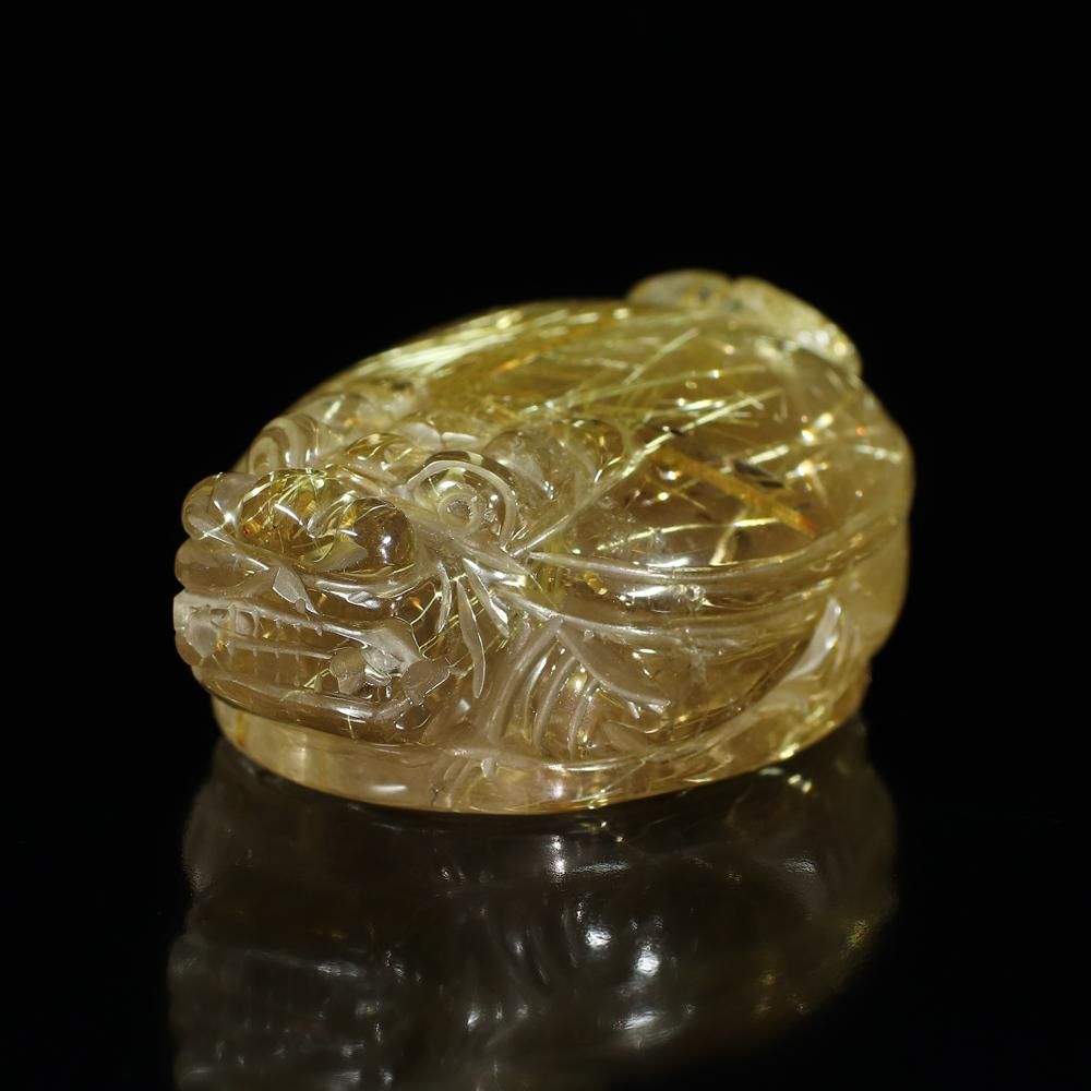 高品質タイチンルチル　ロングイ（龍亀）置物　ゴールド　風水　金運 正財運を高める最強風水アイテム】タイチンルチルクォーツ 龍亀