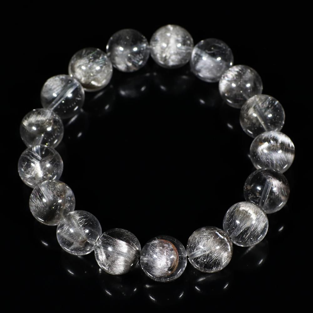 高級】ブラックルチルクォーツ ブレスレット13.3mm - アクセサリー