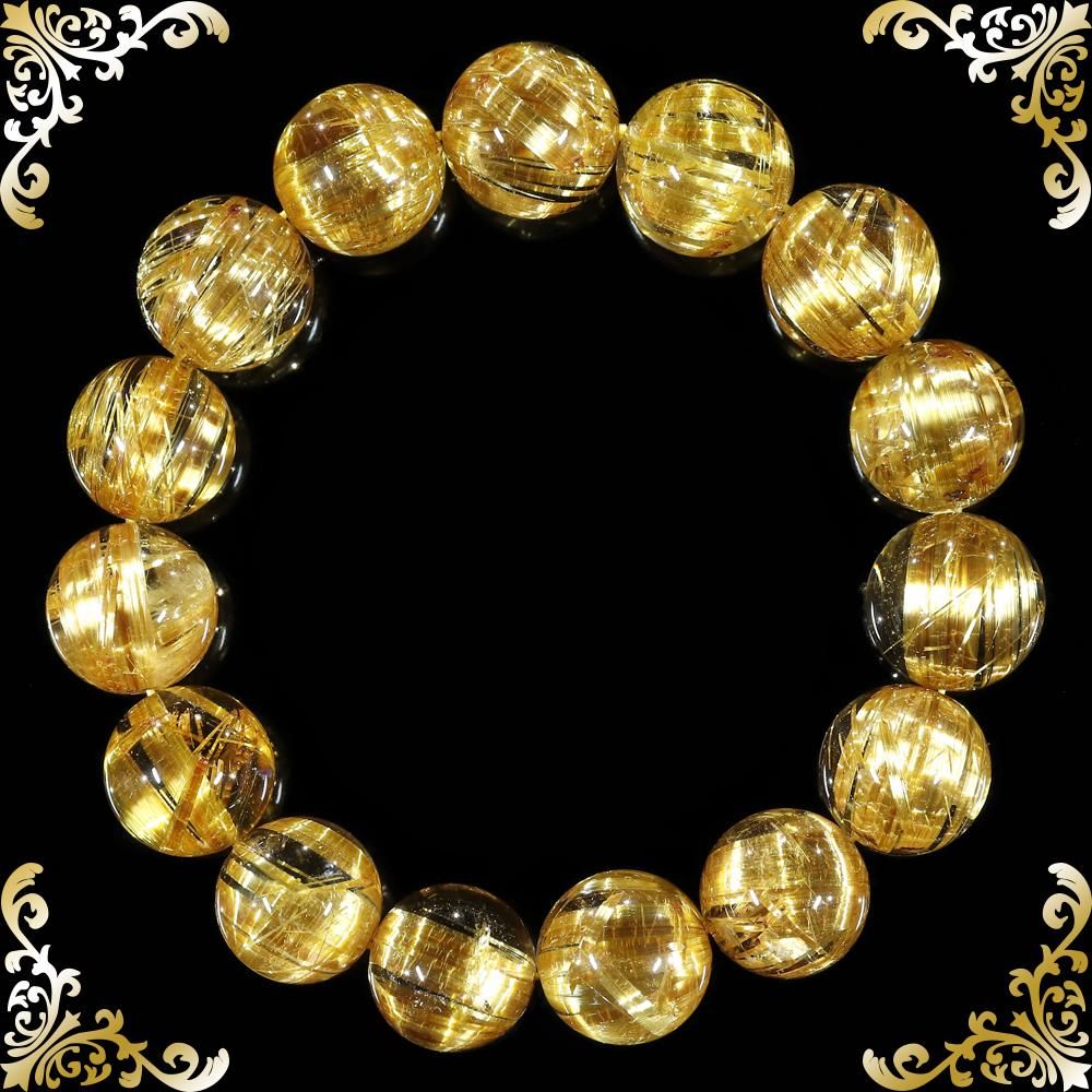 ブレスレット タイチンルチルクォーツ 16mm 14玉 No.100 | 神棚