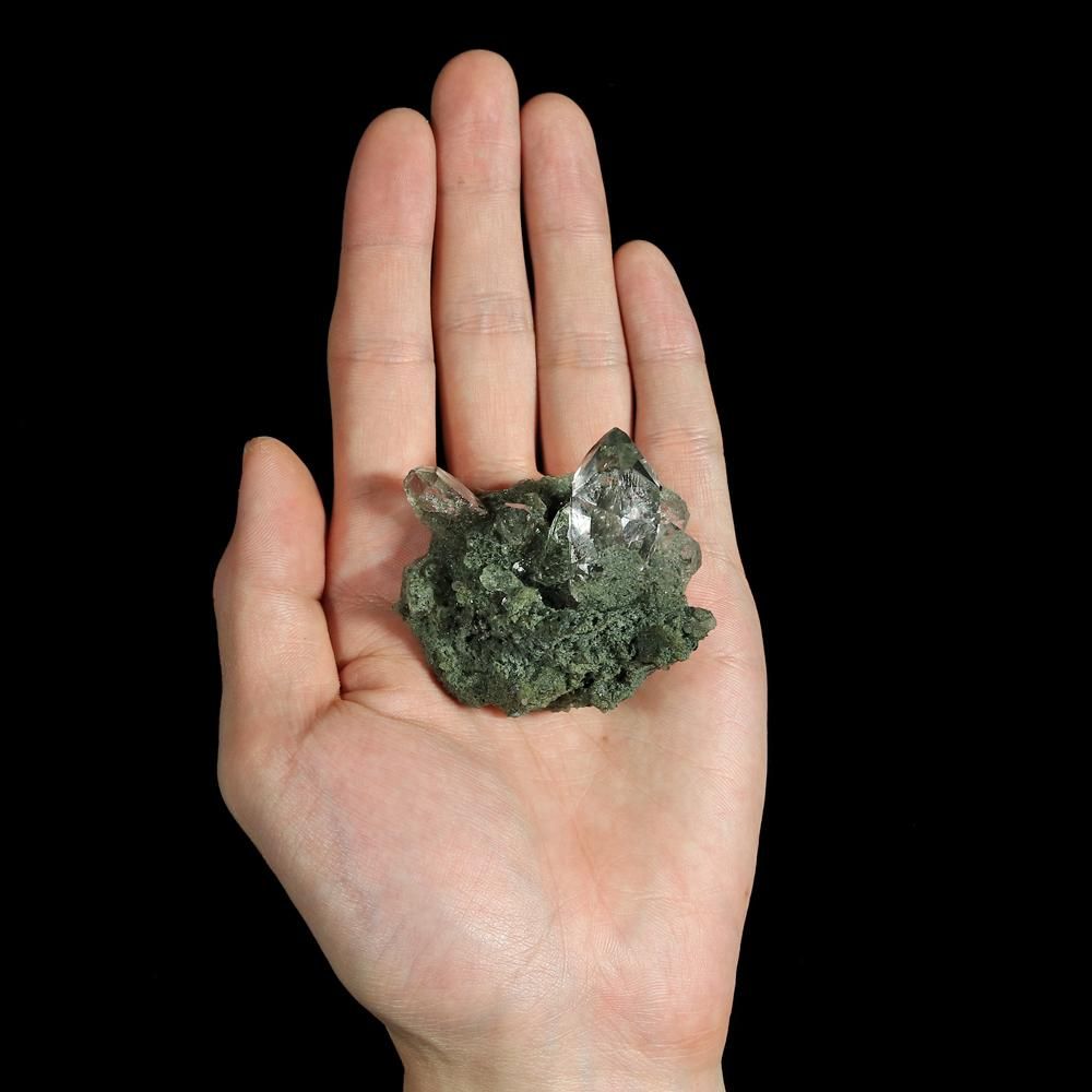 マニハール　ルチル＆アテナース入りクローライトクラスター　ポイント　ヒマラヤ水晶 高品質/ルチル入り/虹入り/アナテース/クローライト/透明/光沢