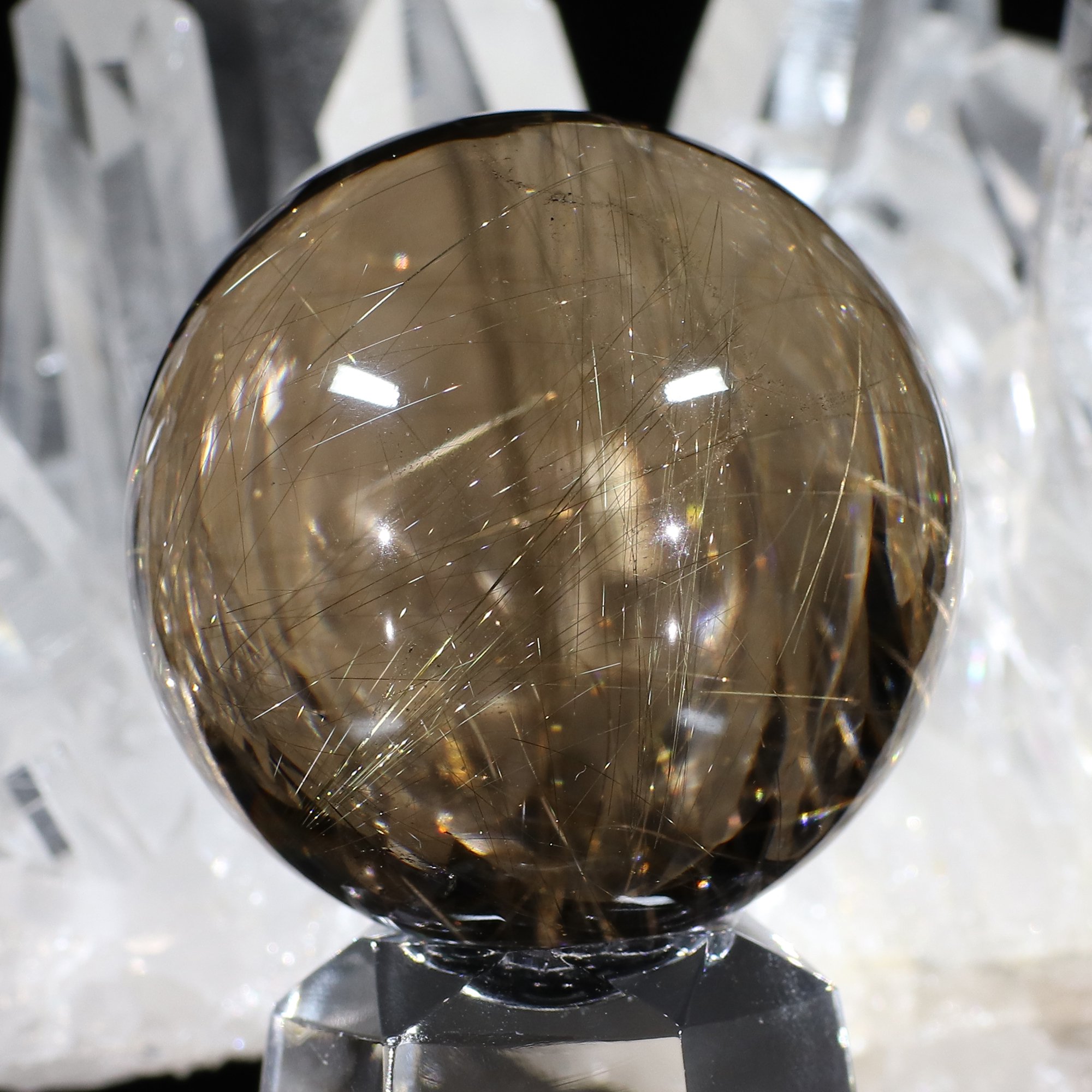 美しい水晶の透明感】ルチルスモーキークォーツ Φ38mm玉 スフィア(型番 