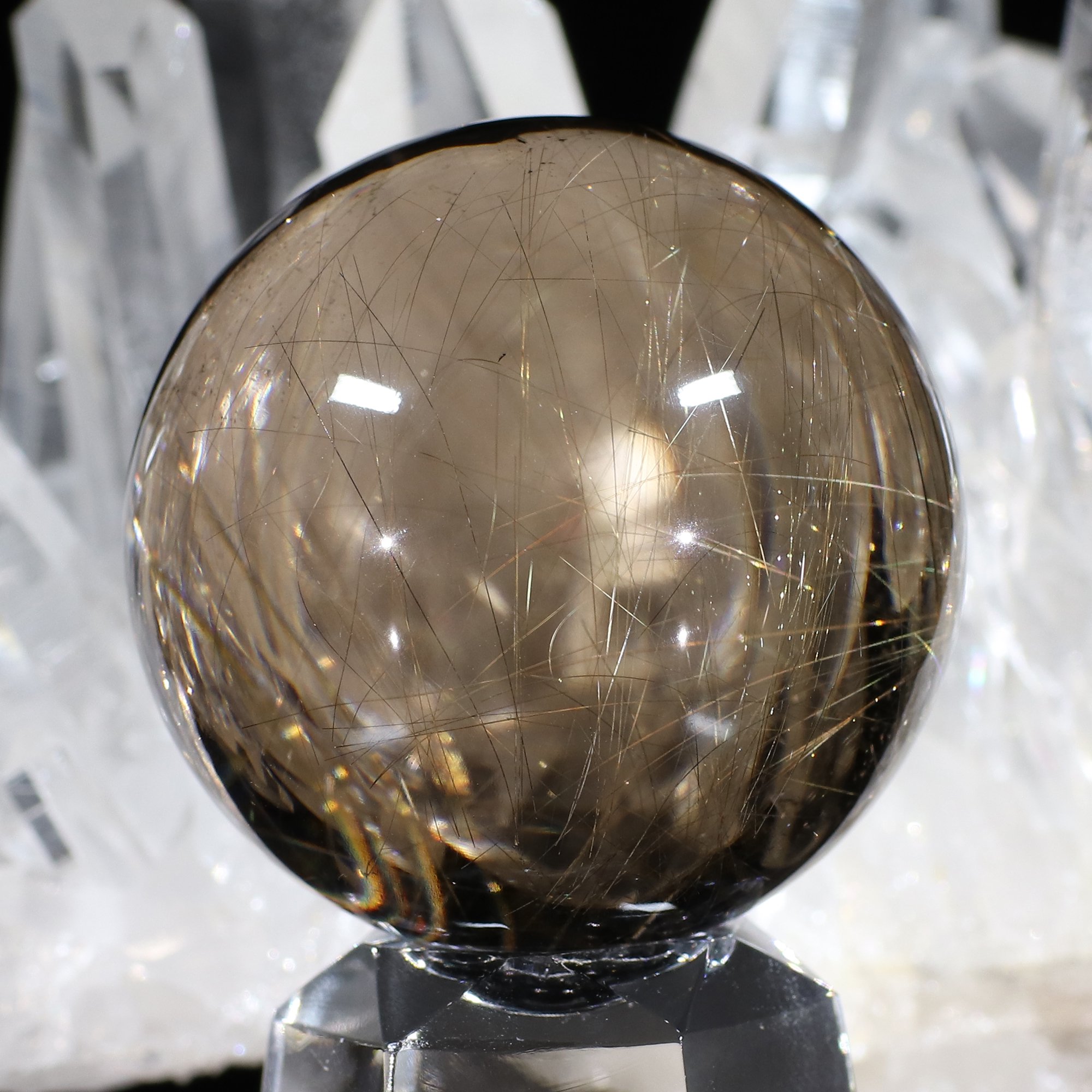 美しい水晶の透明感】ルチルスモーキークォーツ Φ38mm玉 スフィア(型番