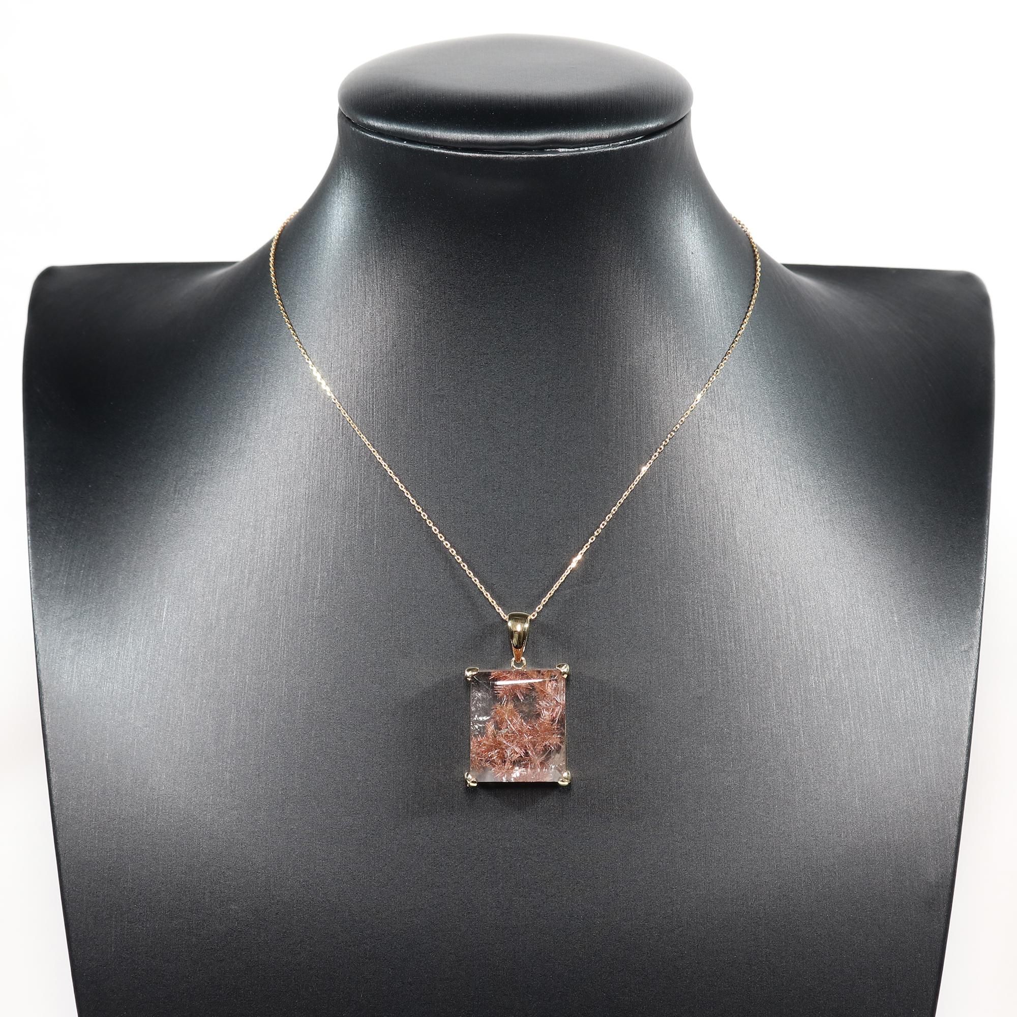 ブロッサムルチルクォーツ バゲットカット K18 ペンダントトップ