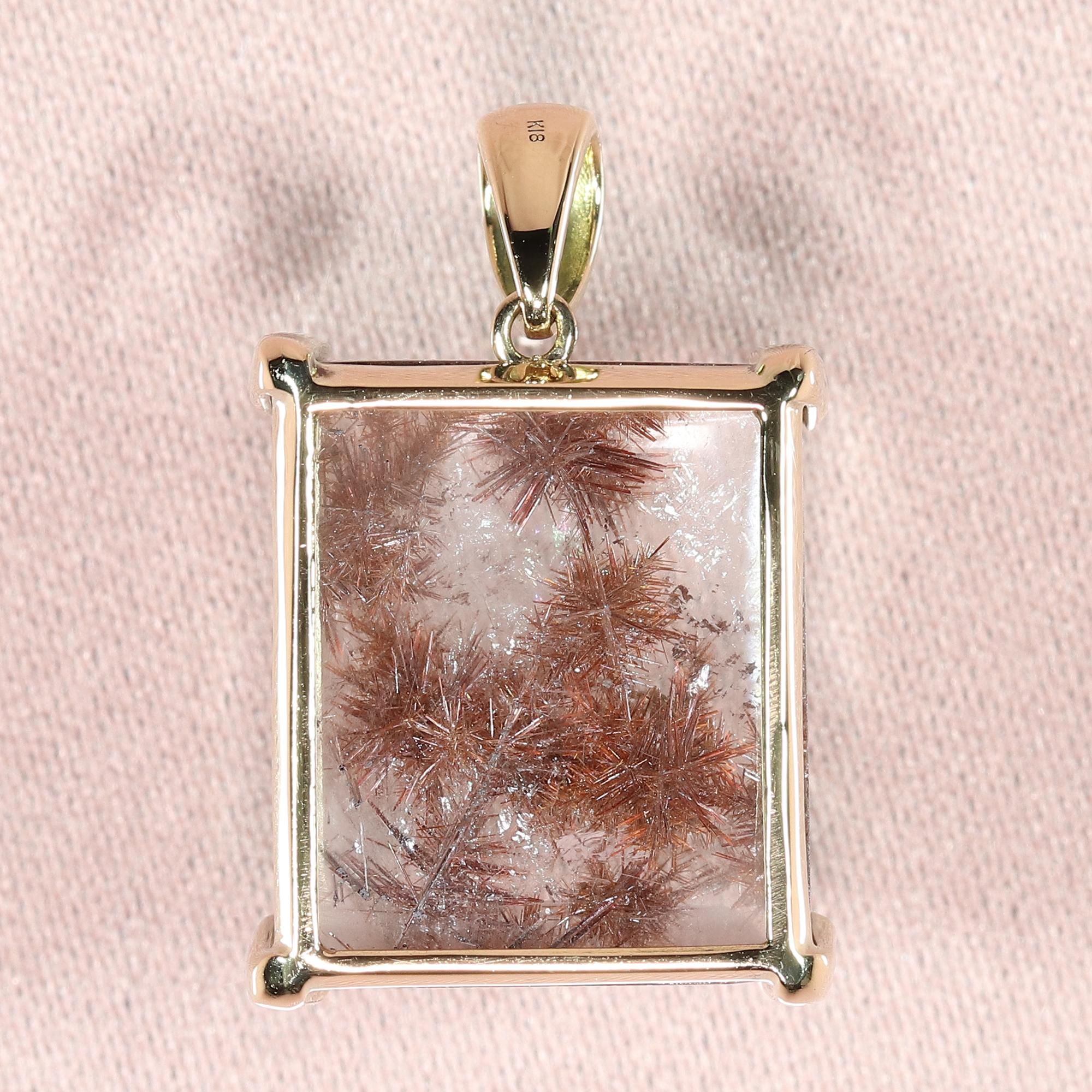 ブロッサムルチルクォーツ バゲットカット K18 ペンダントトップ