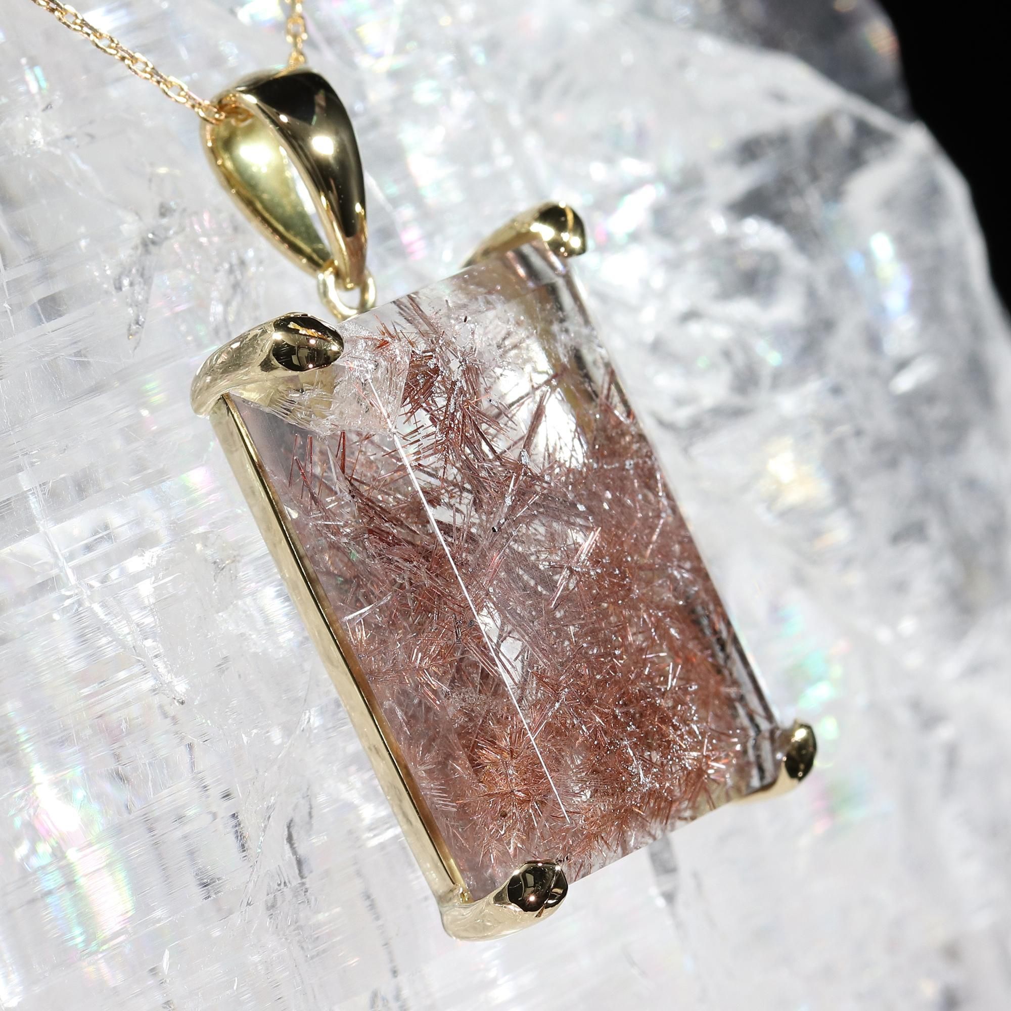 純プラチナ　ペンダントヘッド　八重桜 ブロッサムルチルクォーツ バゲットカット K18 ペンダントトップ