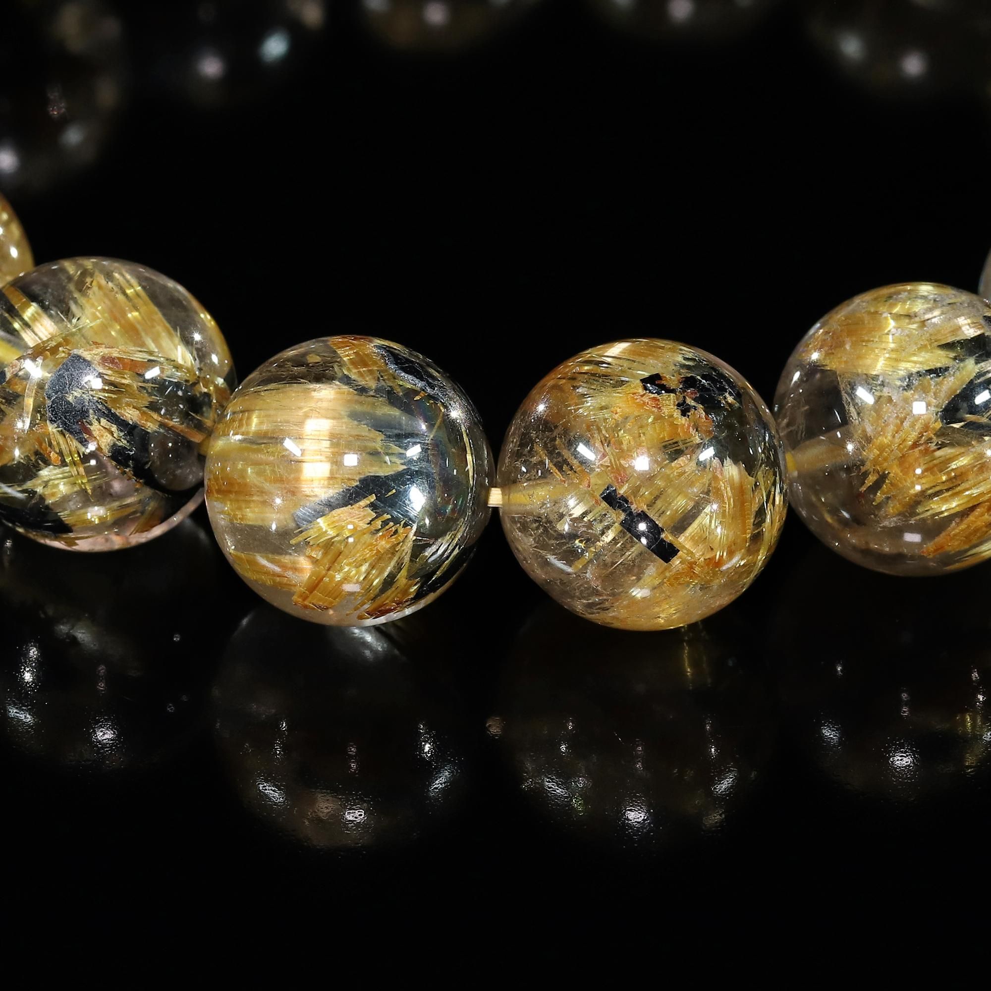 太陽放射タイチンルチルクォーツ　ブレスレット セミプレミアム/力強さを感じる群晶タイプ】太陽放射