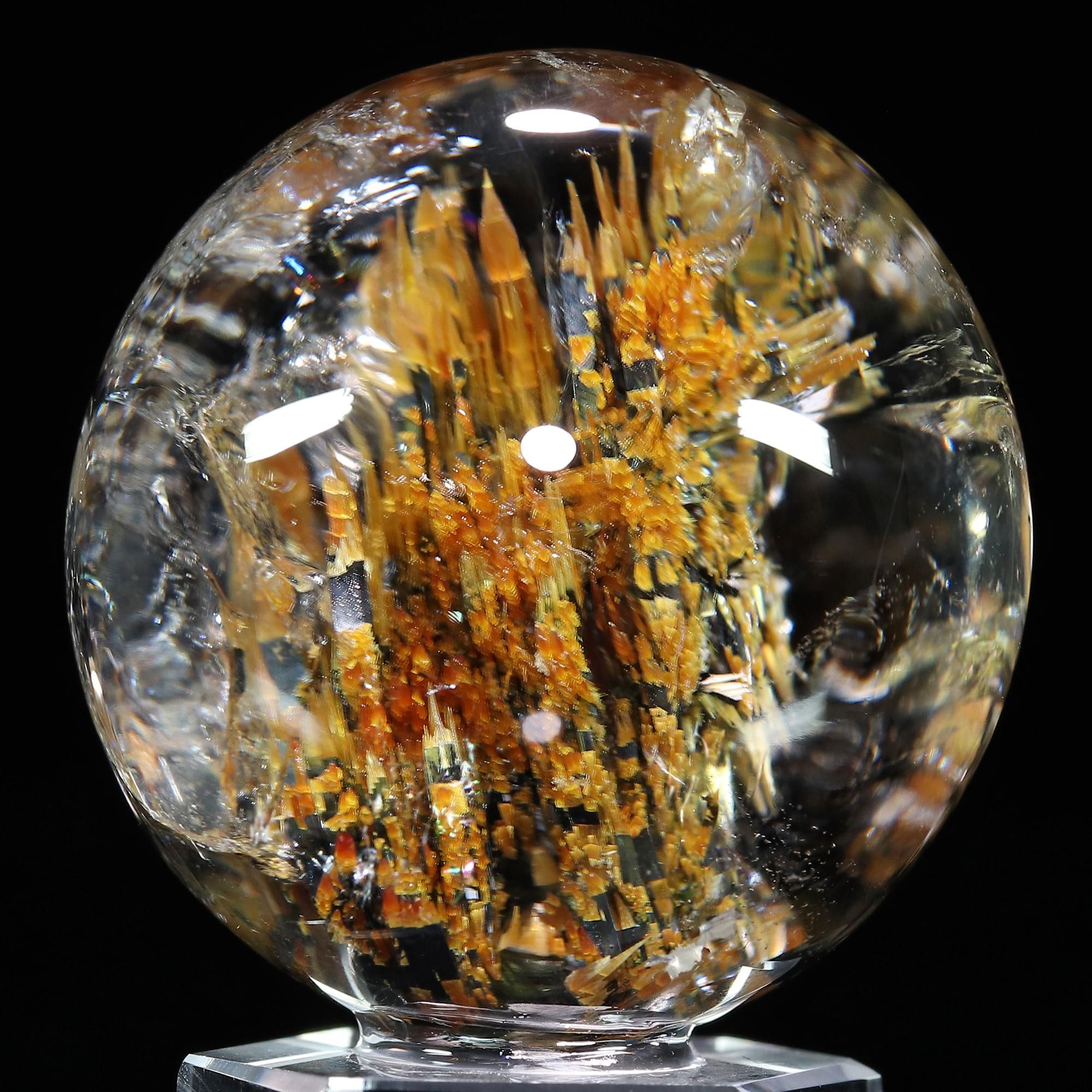 最新最全の 珍品/いくつもの太陽放射ルチルが綺麗に配列している】群晶太陽 アクセサリー