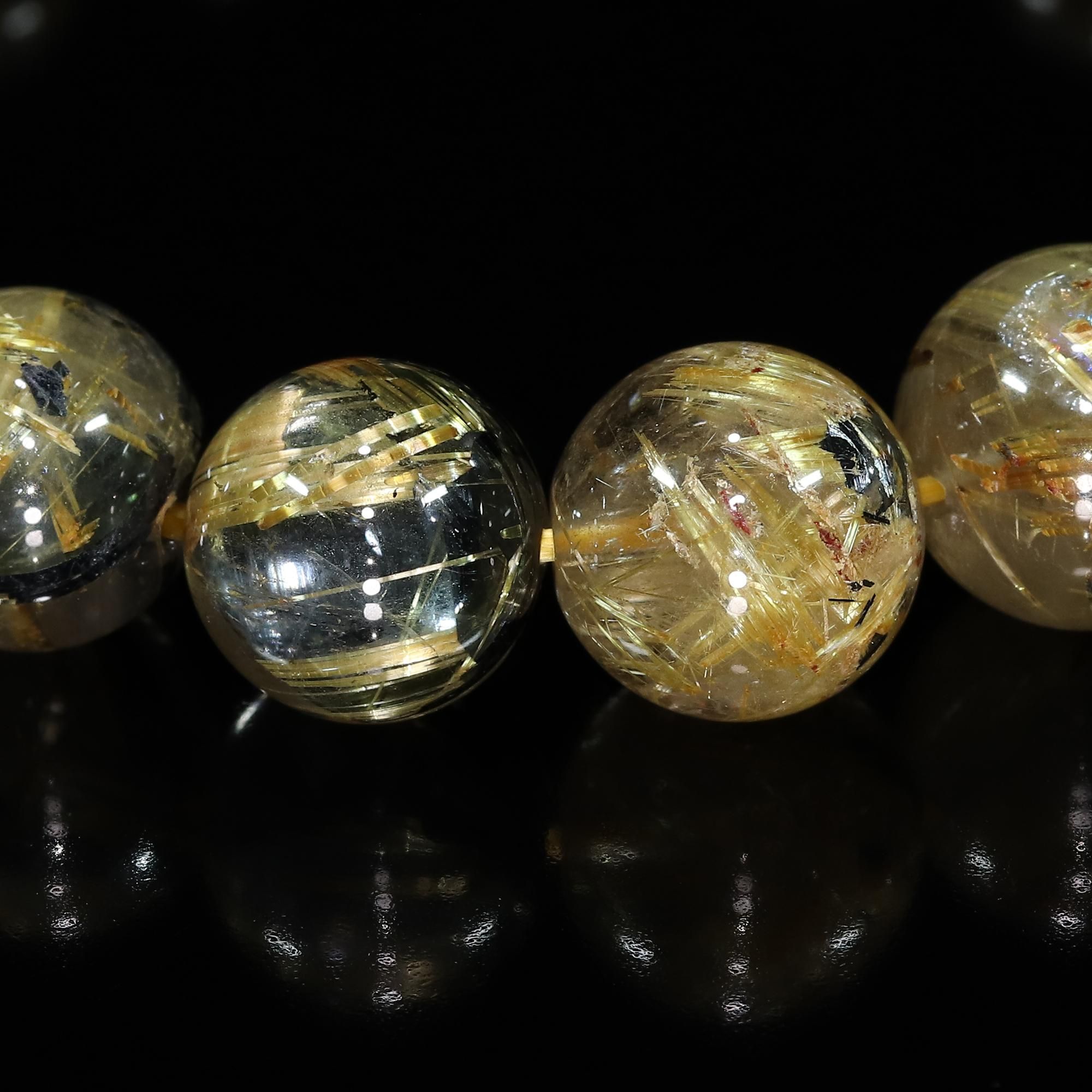 高品質】太陽放射タイチンルチルクォーツ 12mm~12.5mm玉 ブレスレット