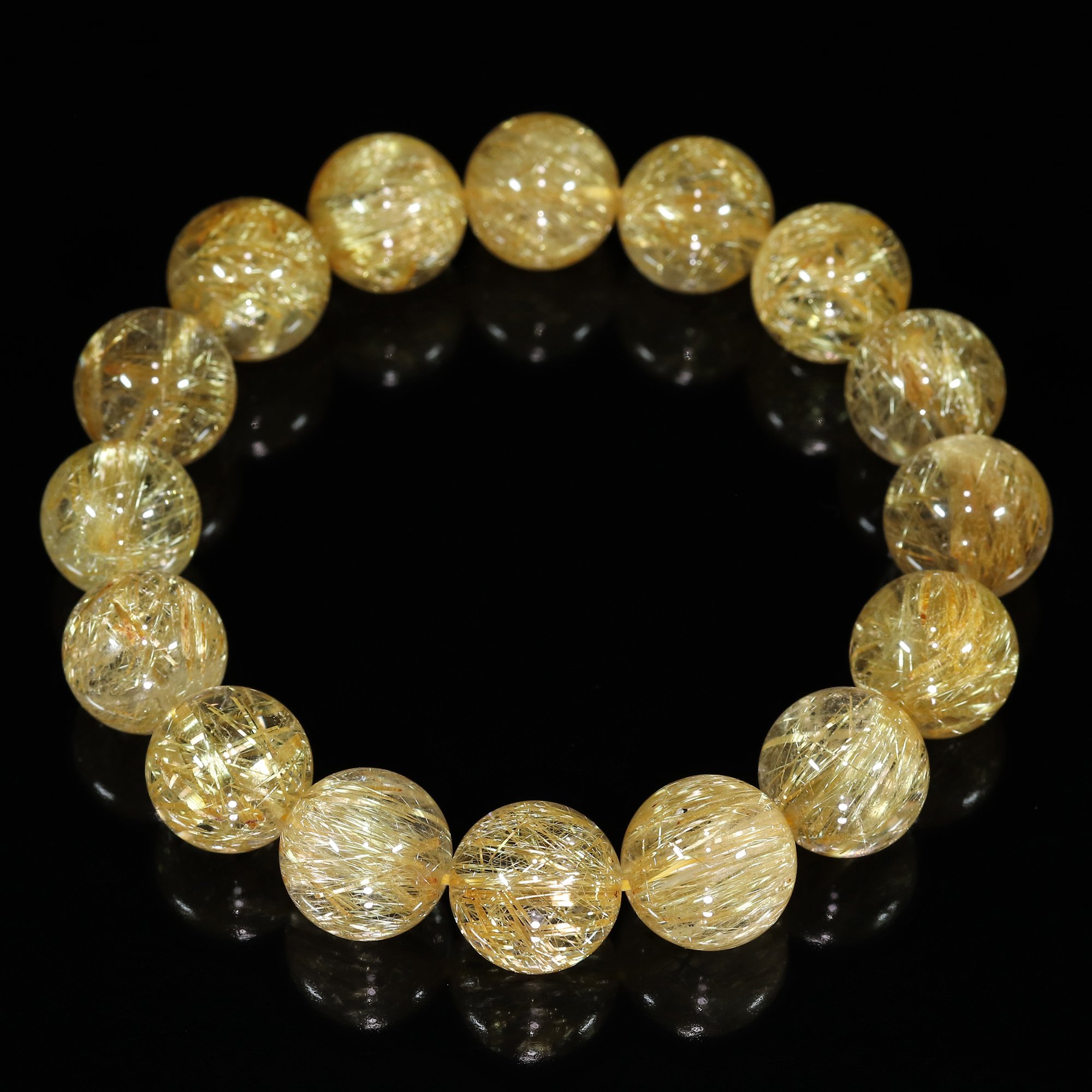 ゴールドタイチンルチルクォーツ ブレスレット 14～15mm珠 高品質 大珠