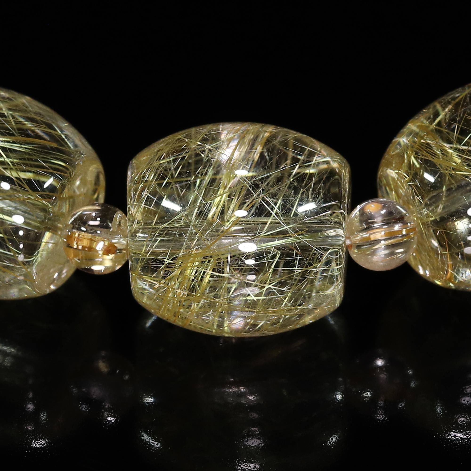 ★クリアゴールデンルチル 15ミリ珠 ビーズ⑥(SA+) 高品質/クリアタイプ】ゴールドルチルクォーツ バレルカット