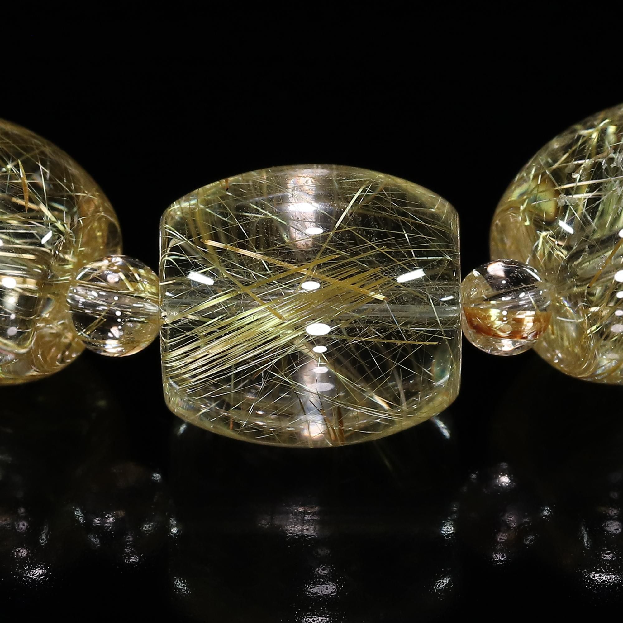 高品質/クリアタイプ】ゴールドルチルクォーツ バレルカットビーズ 幅