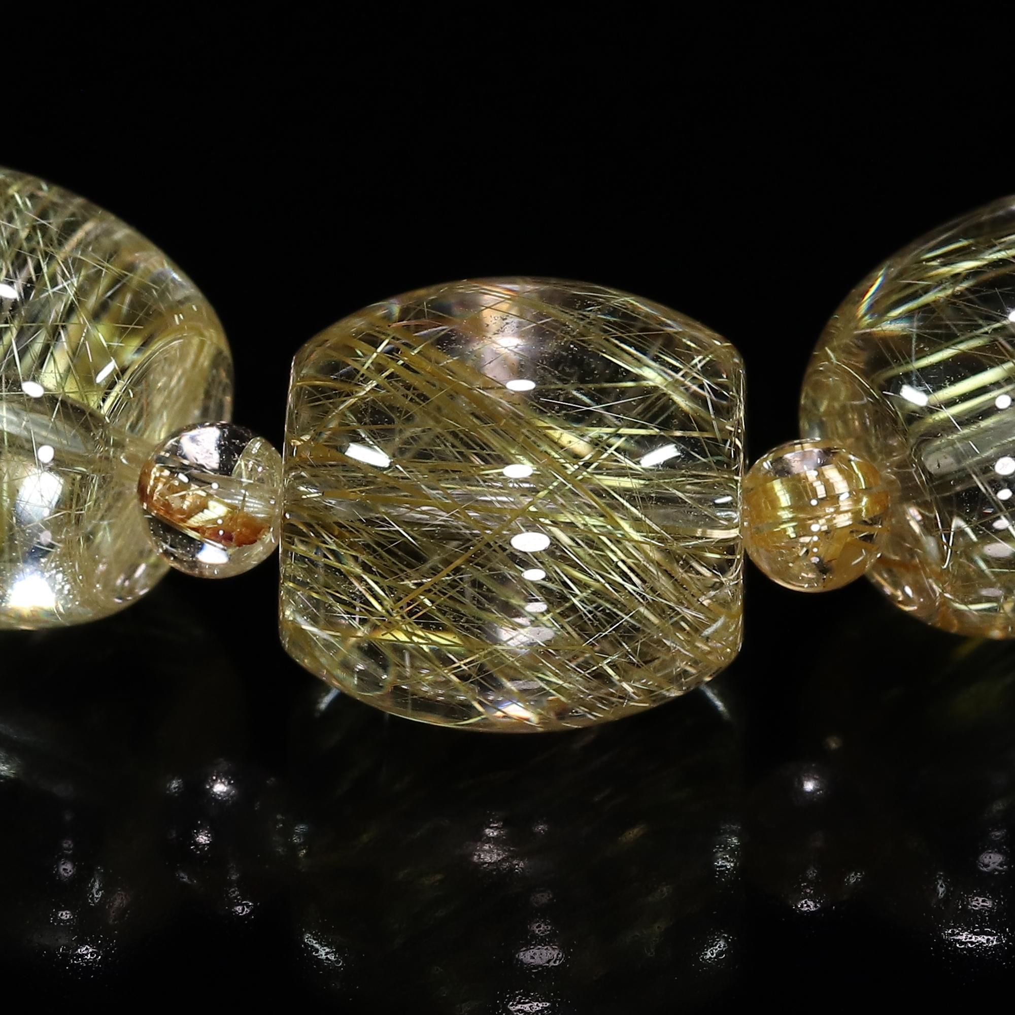 極上品質　透明度抜群　タイチンゴールドルチルクォーツ　樽型　バレルビーズ　天然石 高品質/クリアタイプ】ゴールドルチルクォーツ バレルカット