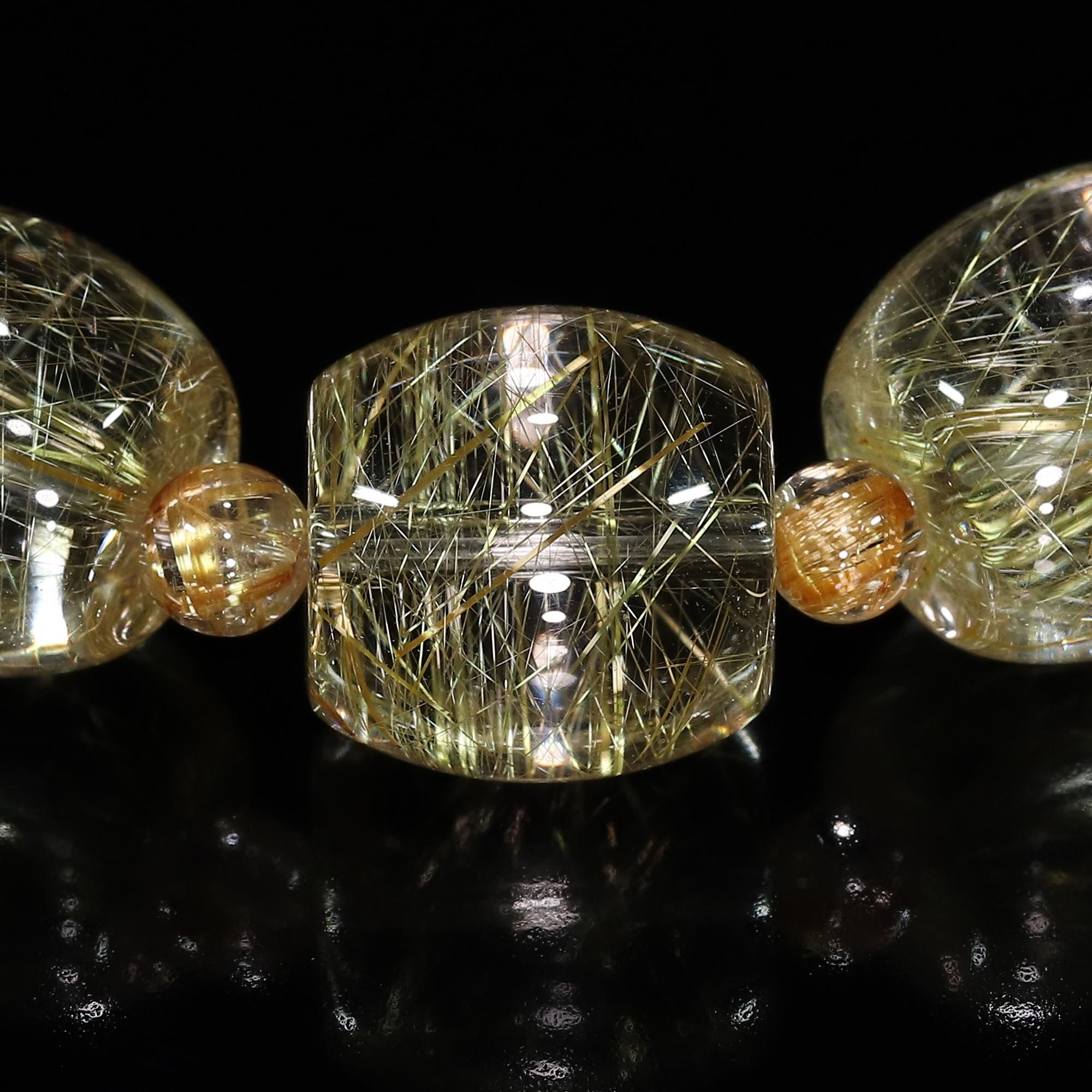 ★クリアゴールデンルチル 15ミリ珠 ビーズ⑤(SA+) 高品質/クリアタイプ】ゴールドルチルクォーツ バレルカット