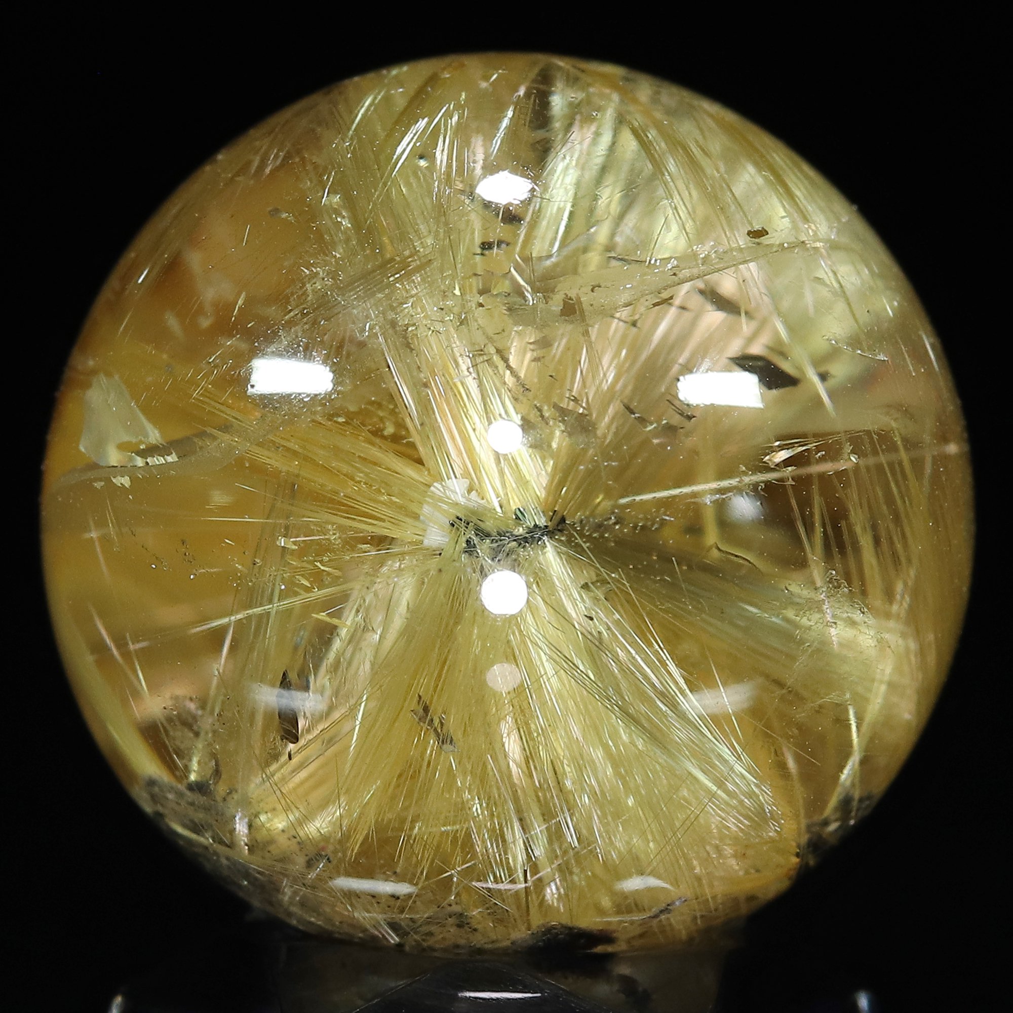 パワー水晶置物一覧58.9㍉　タイチンルチルクォーツ　太陽発射ルチルクォーツ　グリンルチル　水晶球