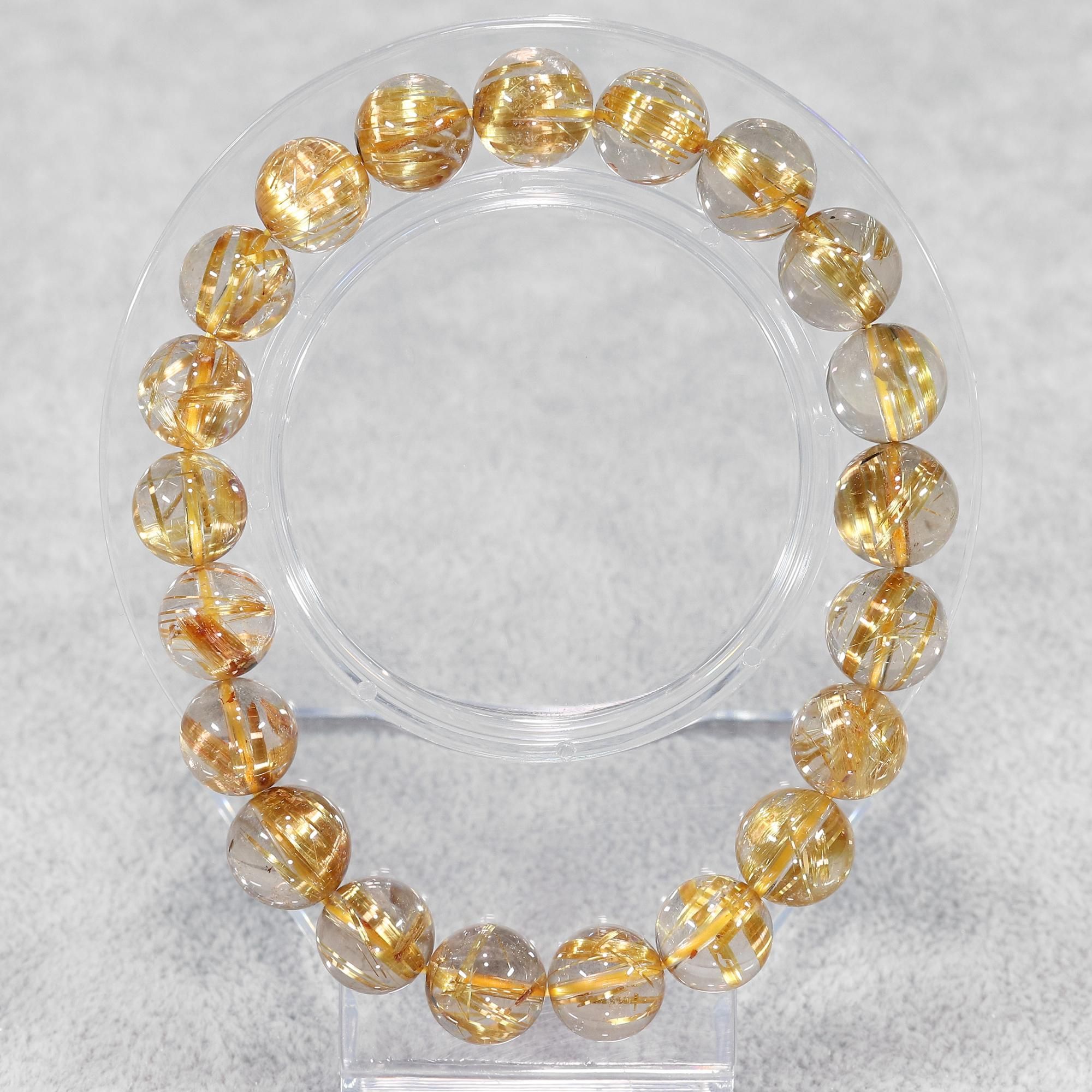 タイチンルチルブレス 高品質+】タイチンルチルクォーツ 9.5mm～10mm玉 ブレスレット(型番