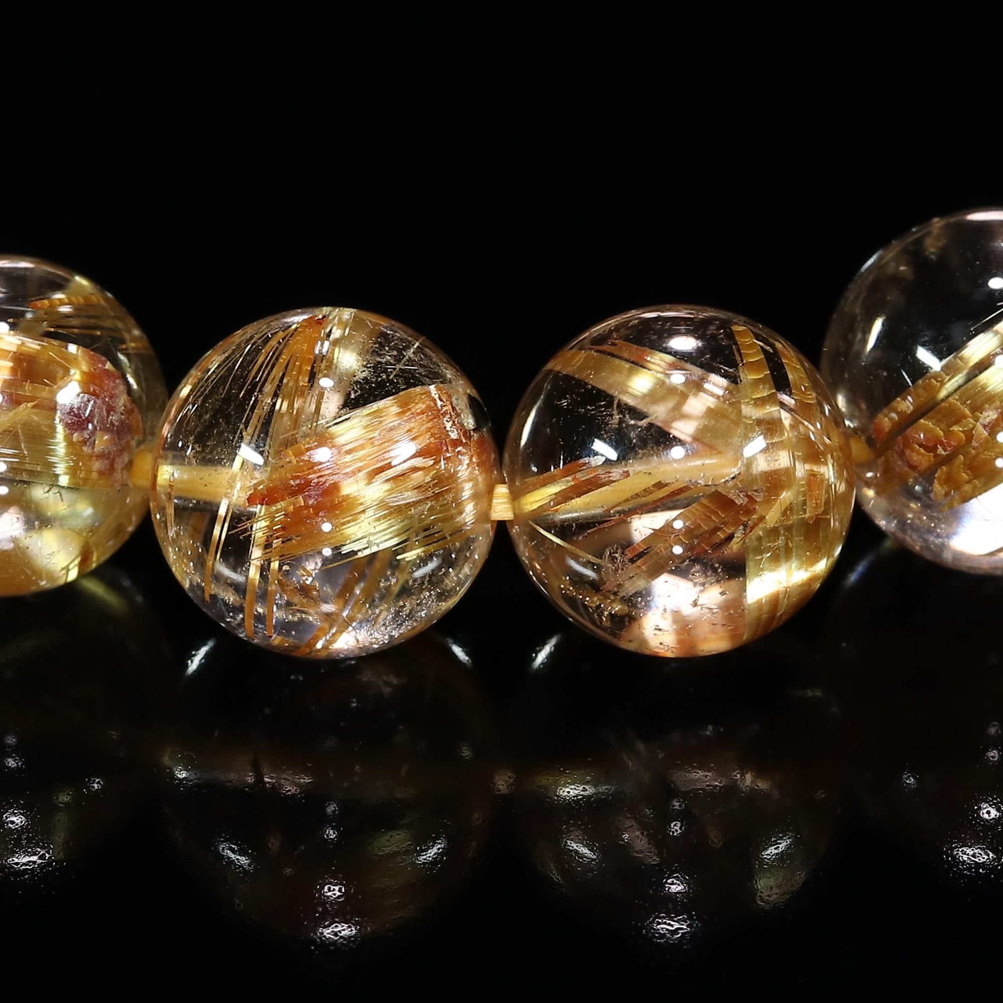 タイチンルチルブレス 高品質+】タイチンルチルクォーツ 9.5mm～10mm玉 ブレスレット(型番