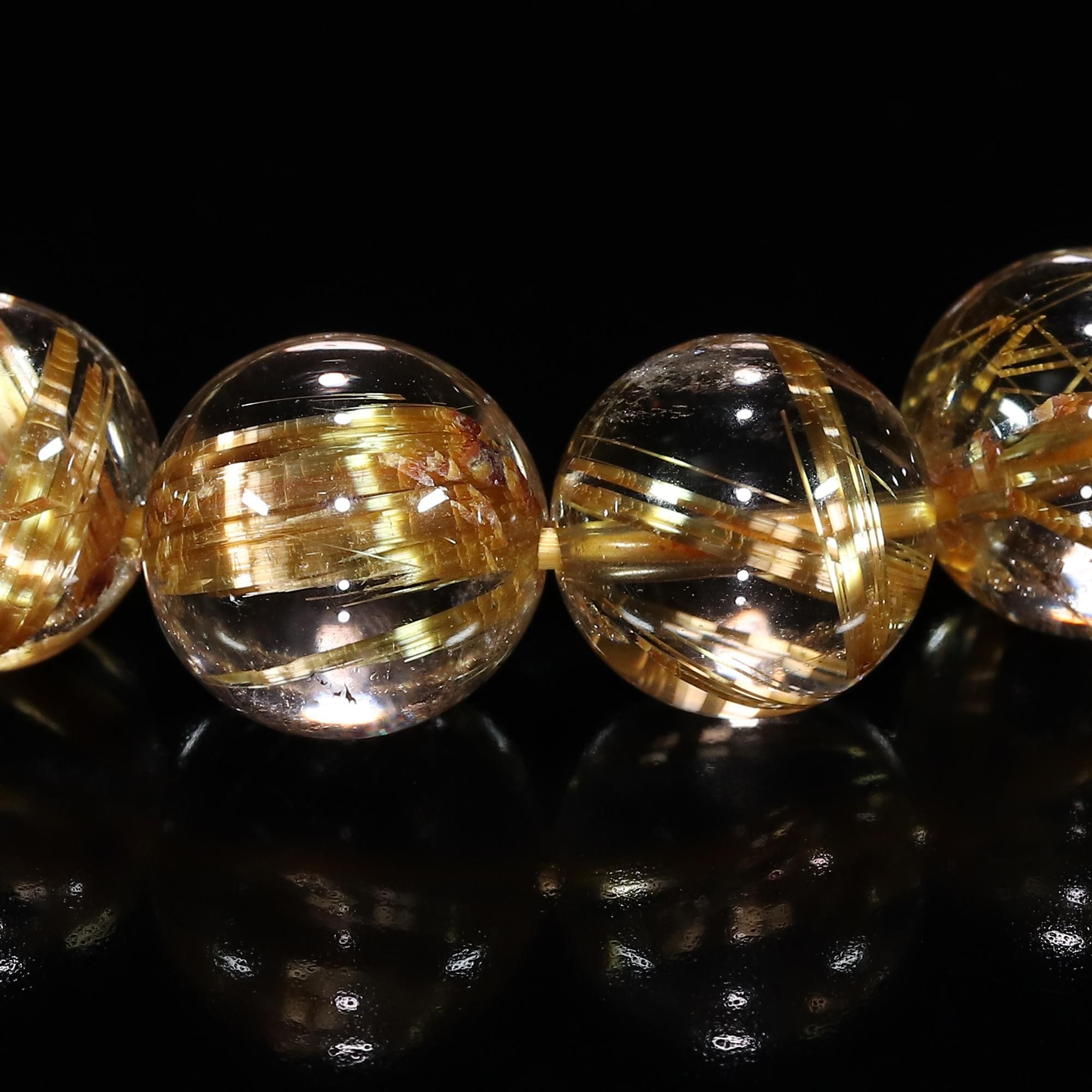 タイチンルチルブレス 高品質+】タイチンルチルクォーツ 9.5mm～10mm玉 ブレスレット(型番