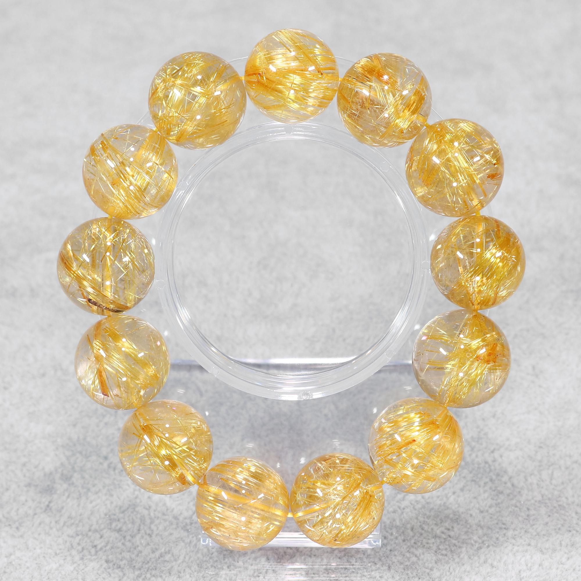 高品質+】タイチンイエローゴールドルチルクォーツ 16.5mm～17.5mm玉