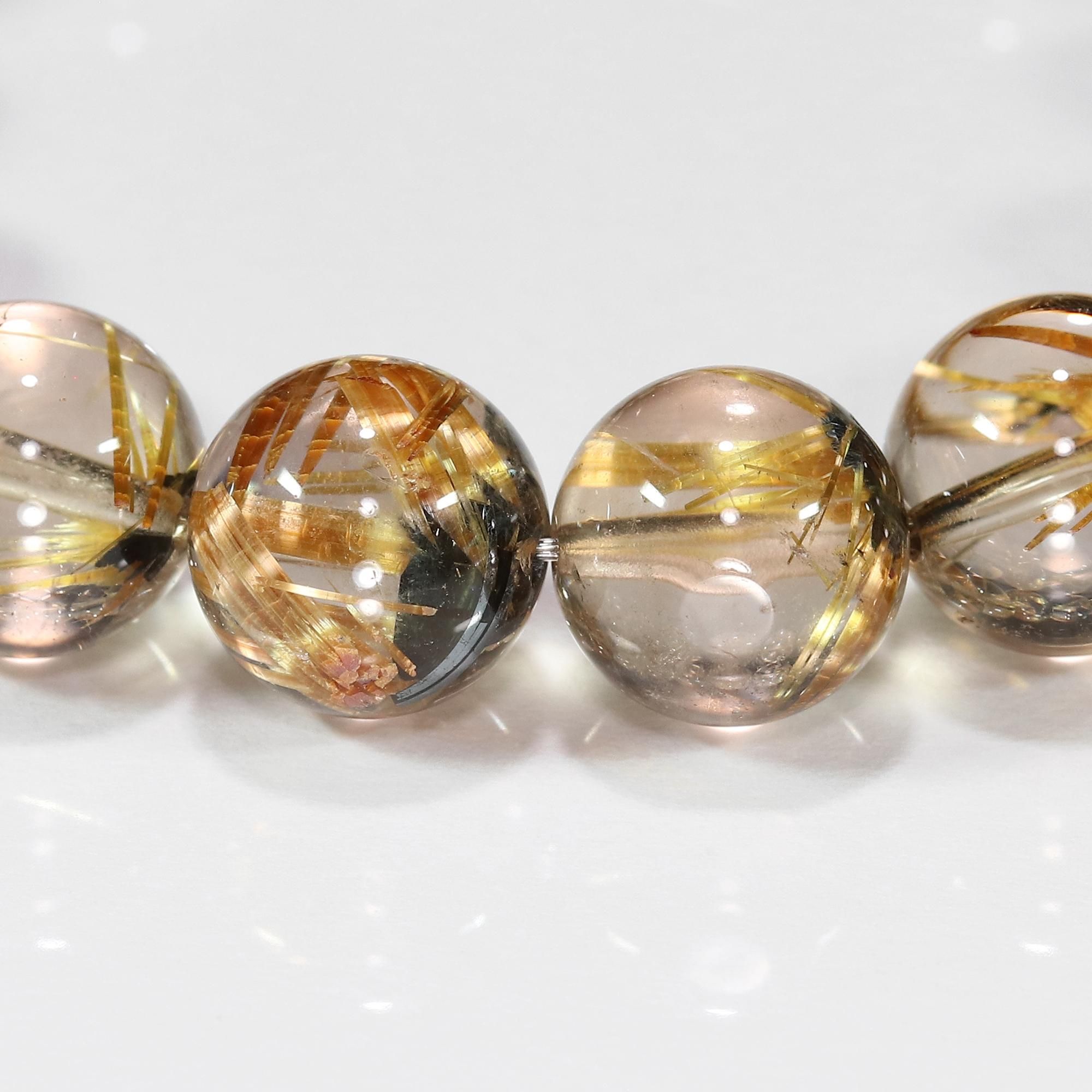 【高品質】太陽放射タイチンルチルクォーツブレスレット 11mm♡天然石♡金運最強 ルチルクォーツ ブレスレット 高品質 11mm玉 高品質/クリア