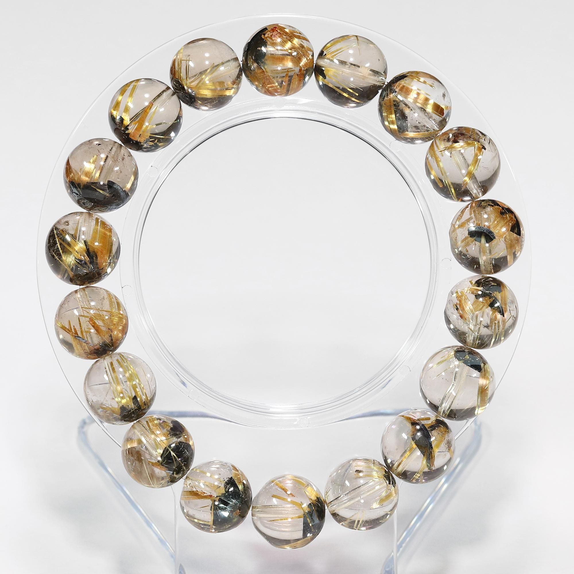 【高品質】太陽放射タイチンルチルクォーツブレスレット 11mm♡天然石♡金運最強 ルチルクォーツ ブレスレット 高品質 11mm玉 高品質/クリア