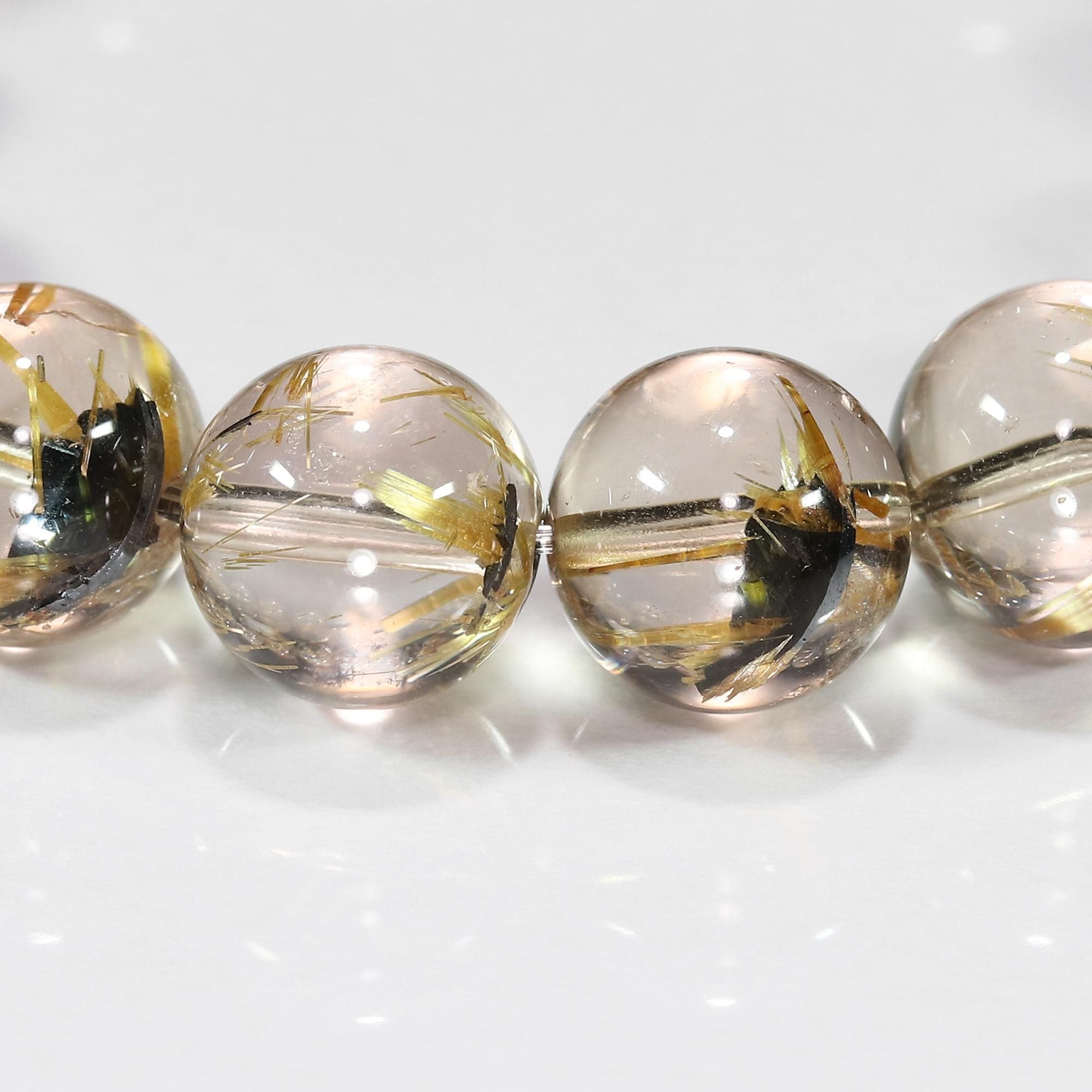 【高品質】太陽放射タイチンルチルクォーツブレスレット 11mm♡天然石♡金運最強 ルチルクォーツ ブレスレット 高品質 11mm玉 高品質/クリア