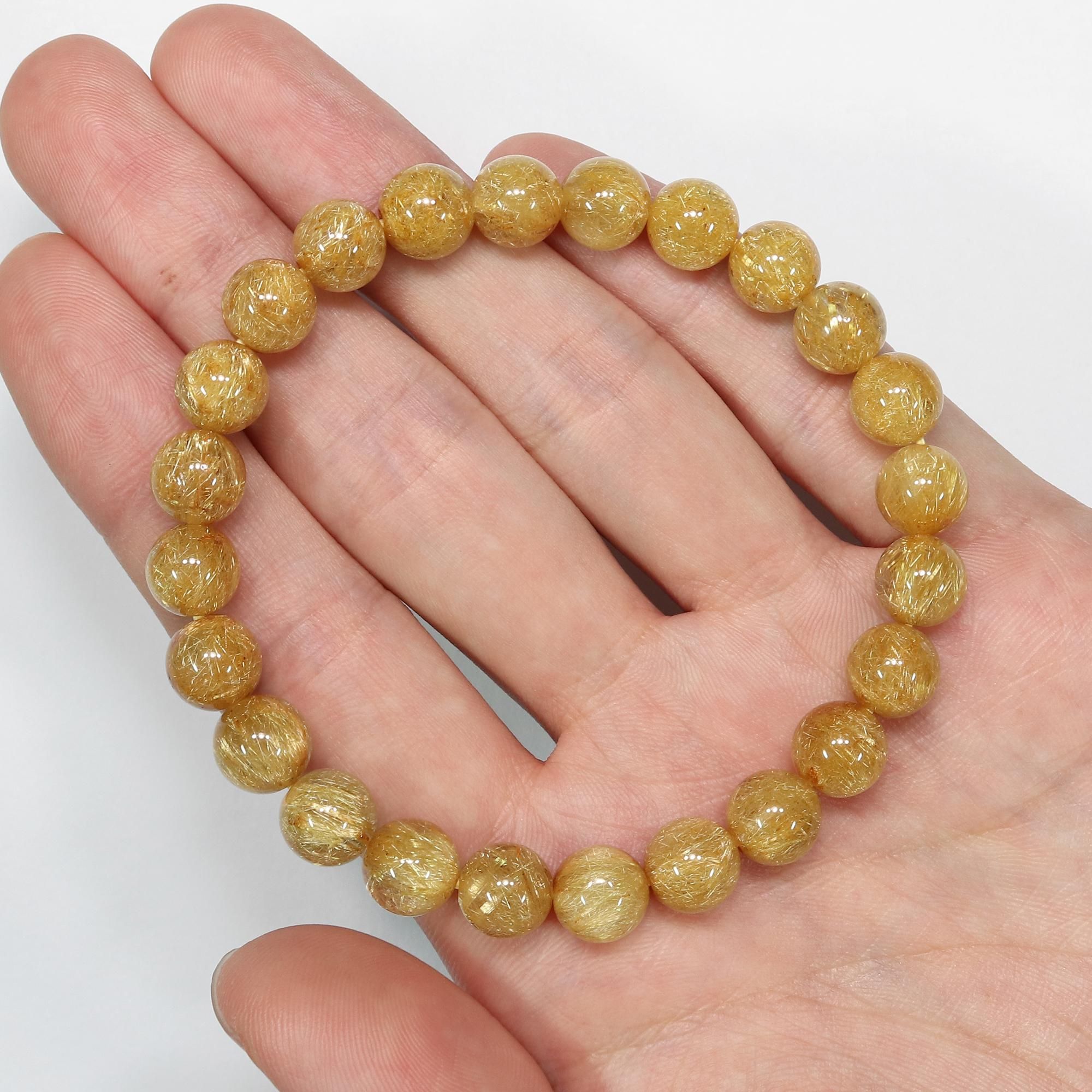 高品質/びっしりタイプ】タイチンルチルクォーツ 8.5mm玉 ブレスレット