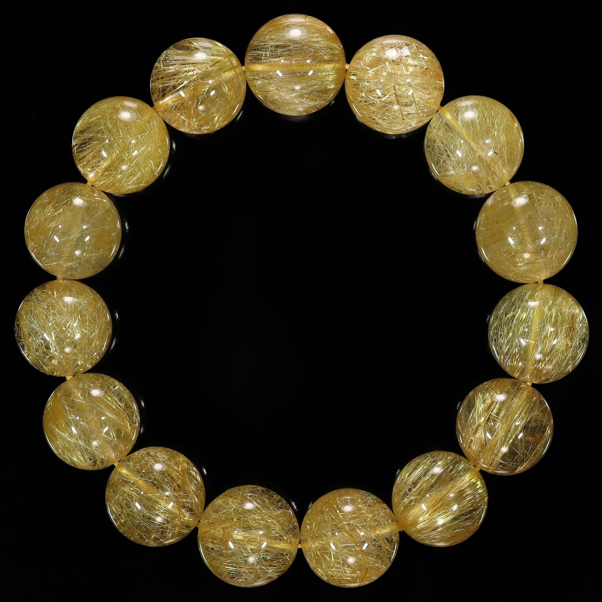 最高級　タイチンルチル　ブレスレット　5 高品質】タイチンルチルクォーツ 14mm～14.5mm玉 ブレスレット(型番