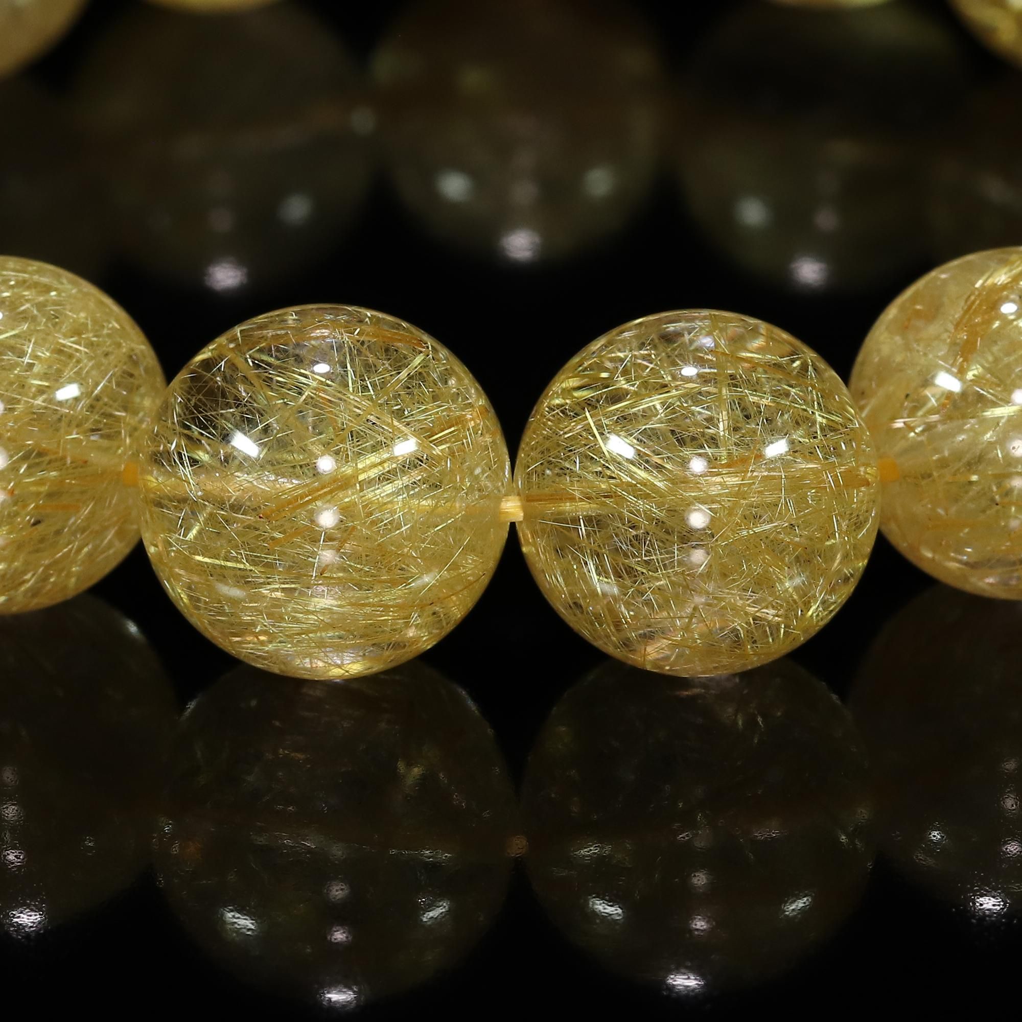 最高級　タイチンルチル　ブレスレット　5 高品質】タイチンルチルクォーツ 14mm～14.5mm玉 ブレスレット(型番