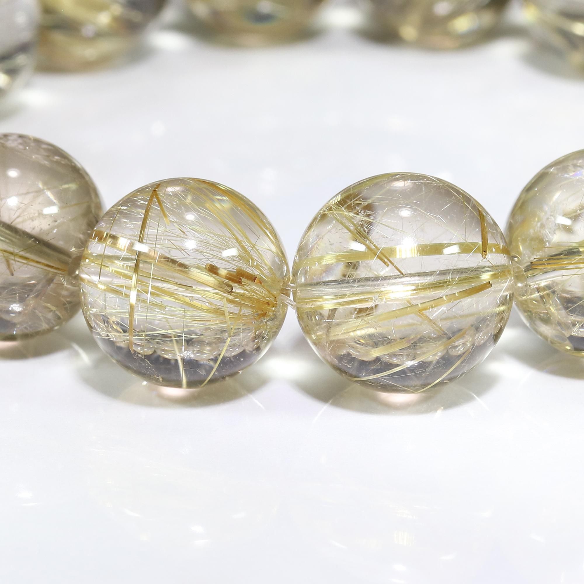 【良品質】ゴールドルチルブレスレット15mm 高品質/クリアタイプ】ゴールドルチルクォーツ 15mm～15.5mm玉